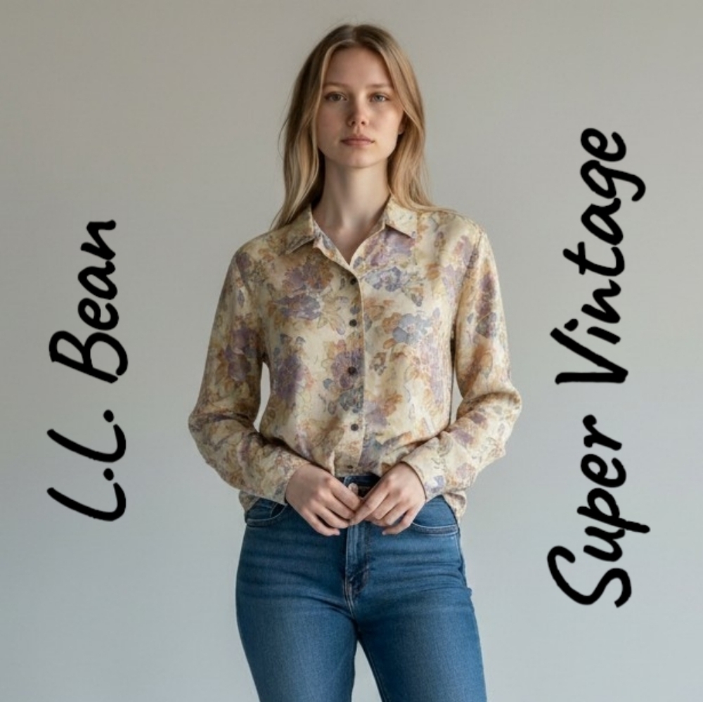 L.L. Bean Made In USA Women's Size 14 Large Vintage Floral Button Down Shirt
